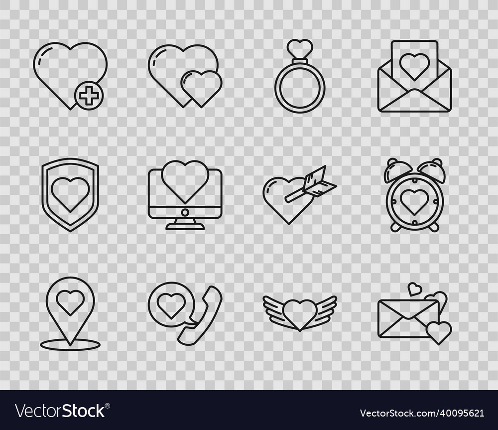 Set line map pointer with heart envelope wedding vector image Set line map pointer with heart envelope wedding