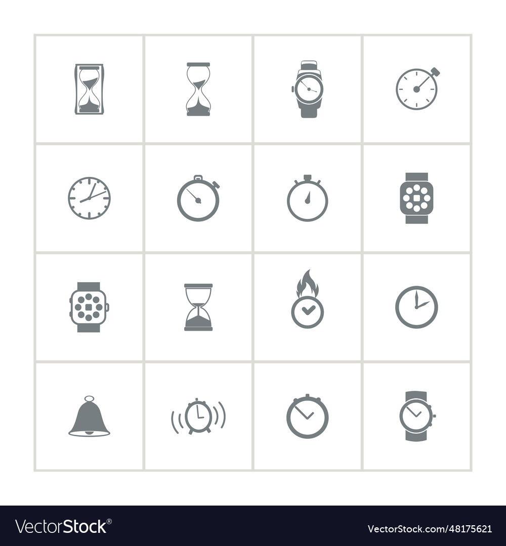 Time and clock icon set with watch timer alarm
