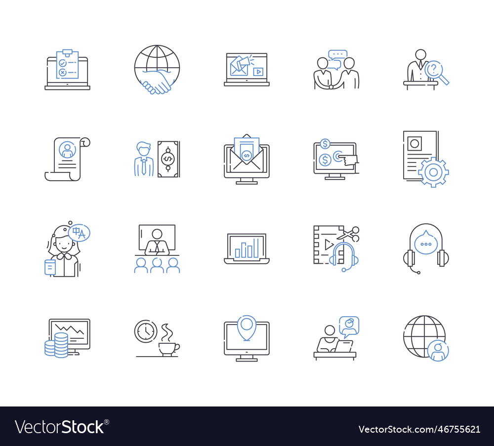 Workflow and office outline icons collection vector image Workflow and office outline icons collection