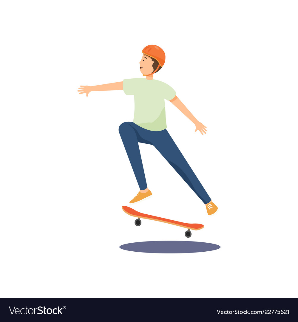 Young guy in a helmet rides skateboard Royalty Free Vector