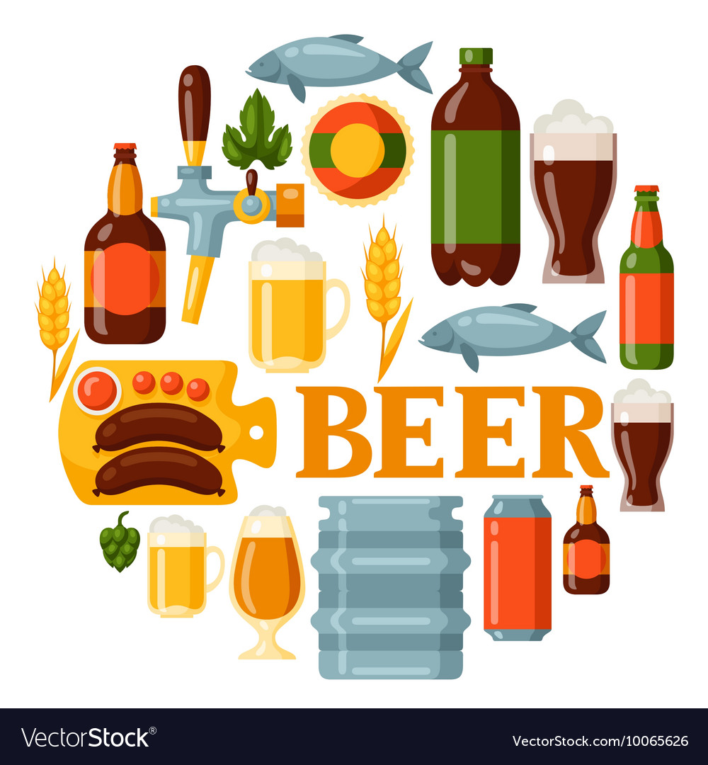 Hintergrunddesign mit Biersymbolen und Objekten