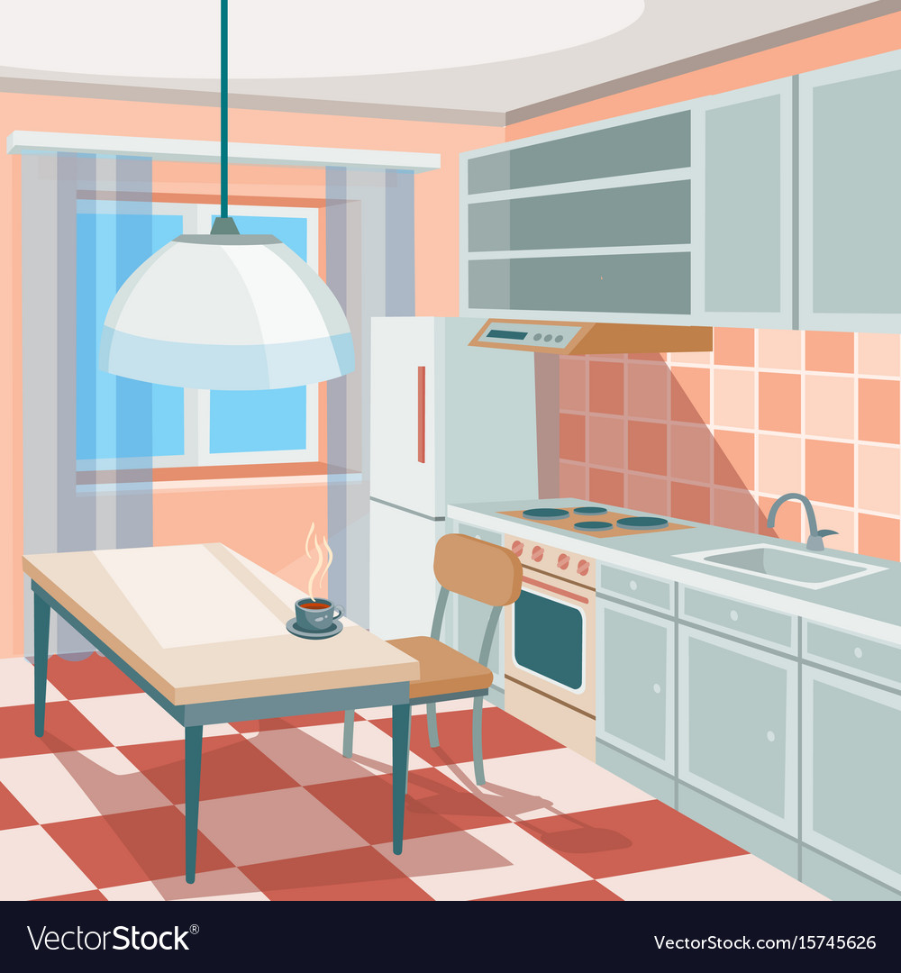 Cartoon of a kitchen interior Royalty Free Vector Image