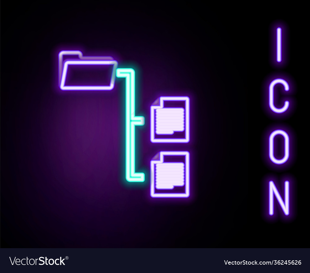 Glowing neon line folder tree icon isolated vector image Glowing neon line folder tree icon isolated