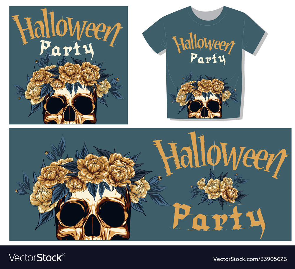 Halloween party design set metal skull