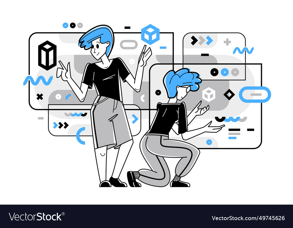 Inspired inventive designer or engineer composing vector image Inspired inventive designer or engineer composing