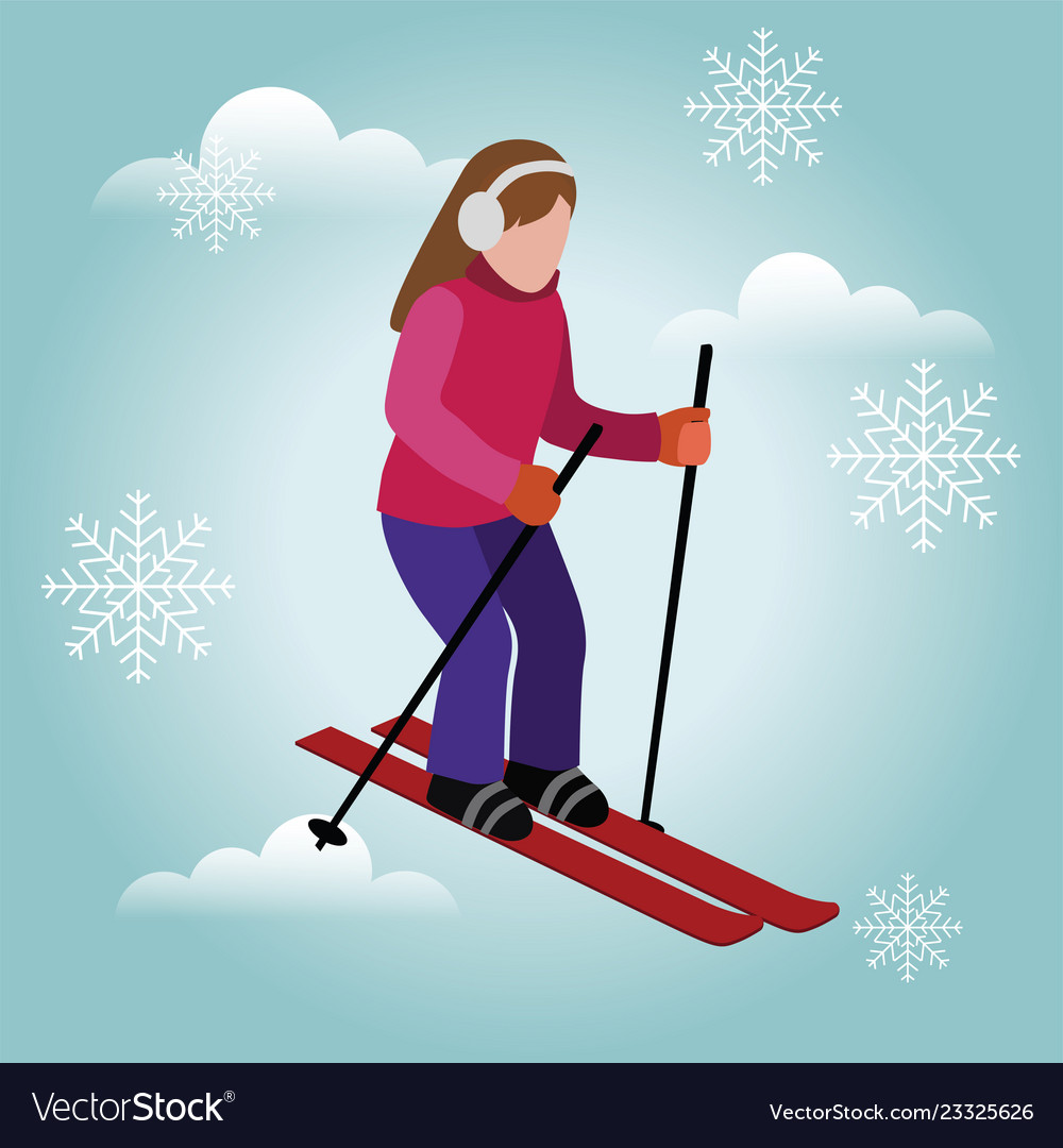 Isometric woman skiing olympic games recreation