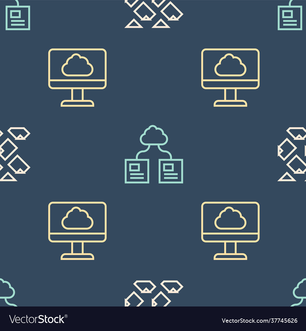 Set line data stream cloud technology vector image Set line data stream cloud technology