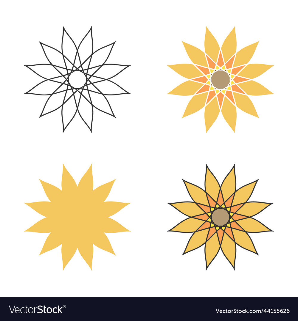 Sun flower icons set ethnic boho style logo