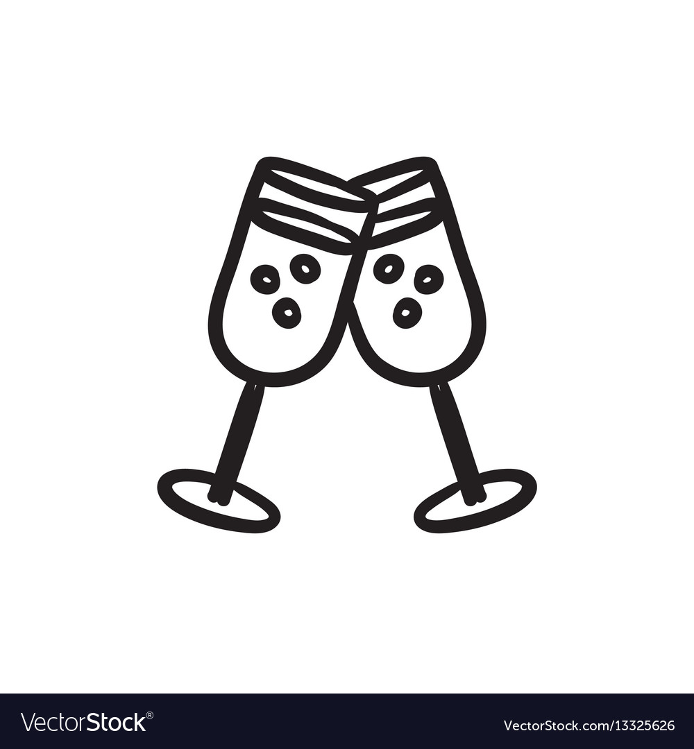 Two glasses with champaign sketch icon