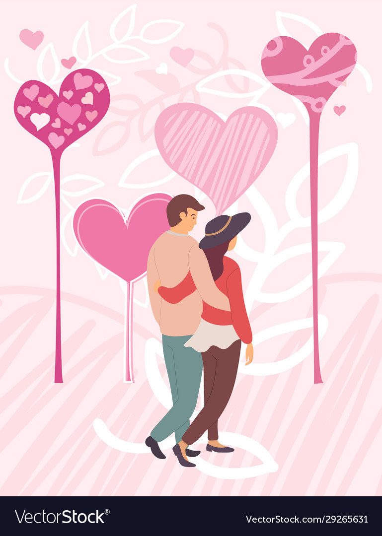 Vector man and woman couple in a romantic relationship, first love