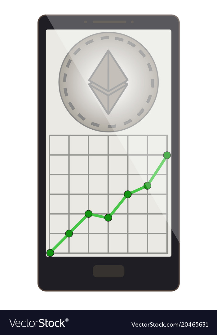 Ethereum coin with growth graph on a phone screen