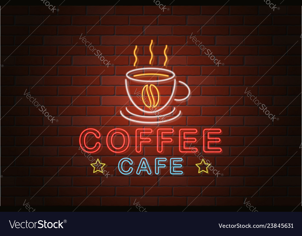 Glowing neon signboard coffee cafe isolated Vector Image