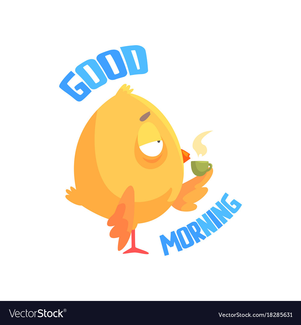 Good morning funny cartoon comic chicken drinking Vector Image