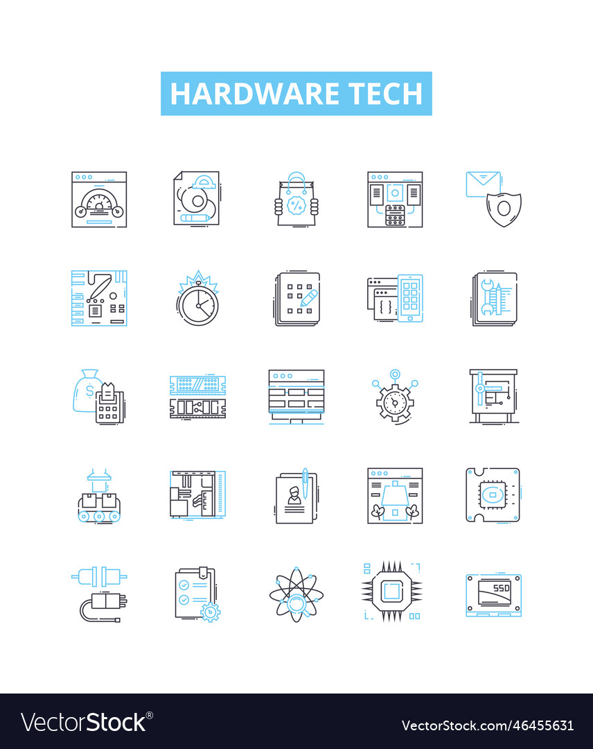 Hardware tech line icons set vector image Hardware tech line icons set