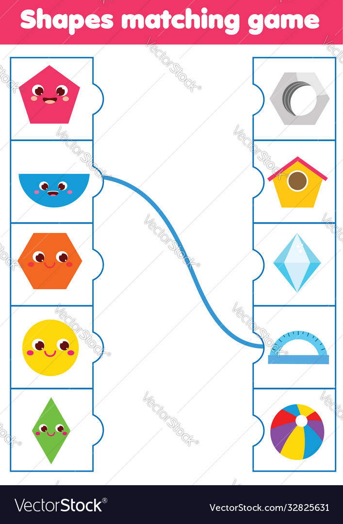 Matching children educational game match objects vector image Matching children educational game match objects