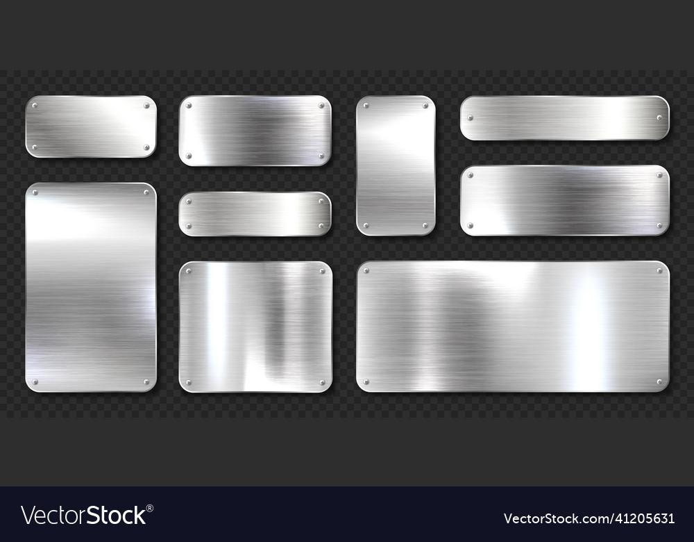 Realistic shiny metal banners set brushed steel Vector Image