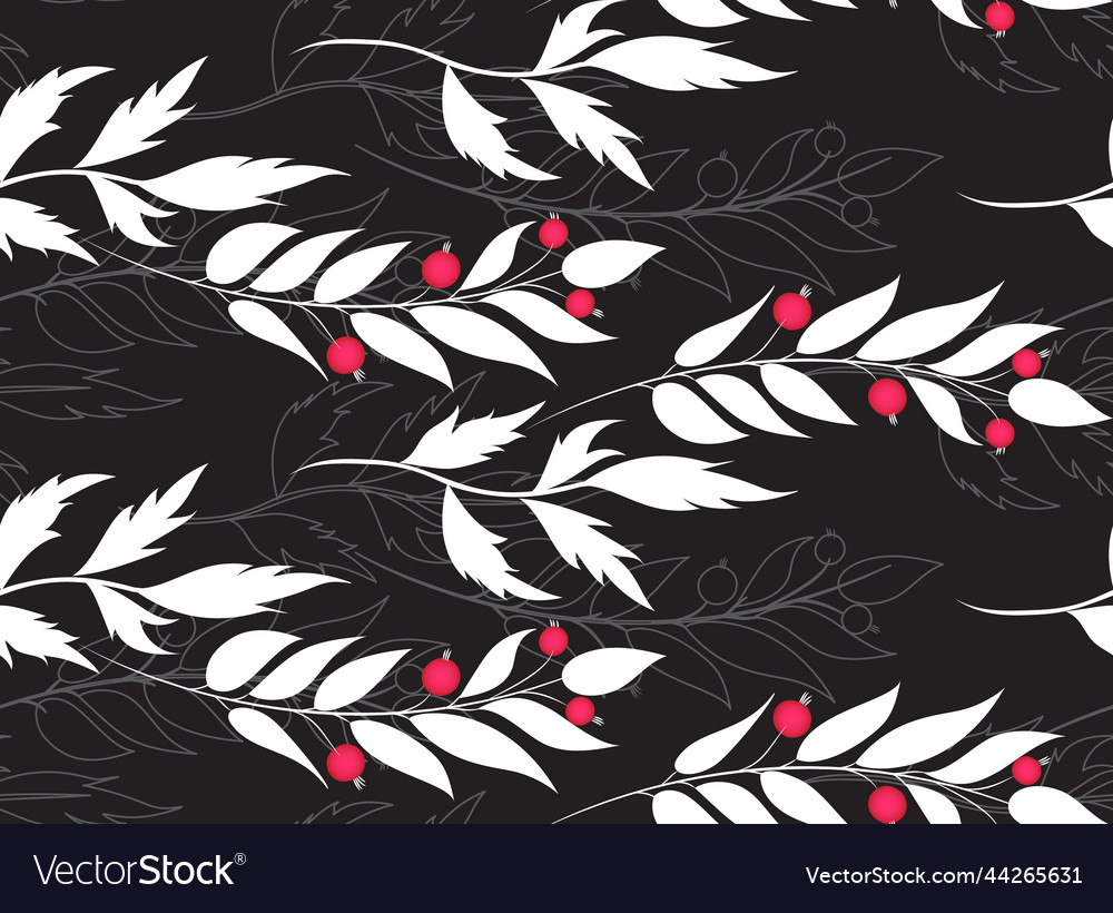 Seamless pattern with forest red berries and white