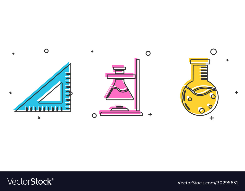 Set triangular ruler glass test tube flask