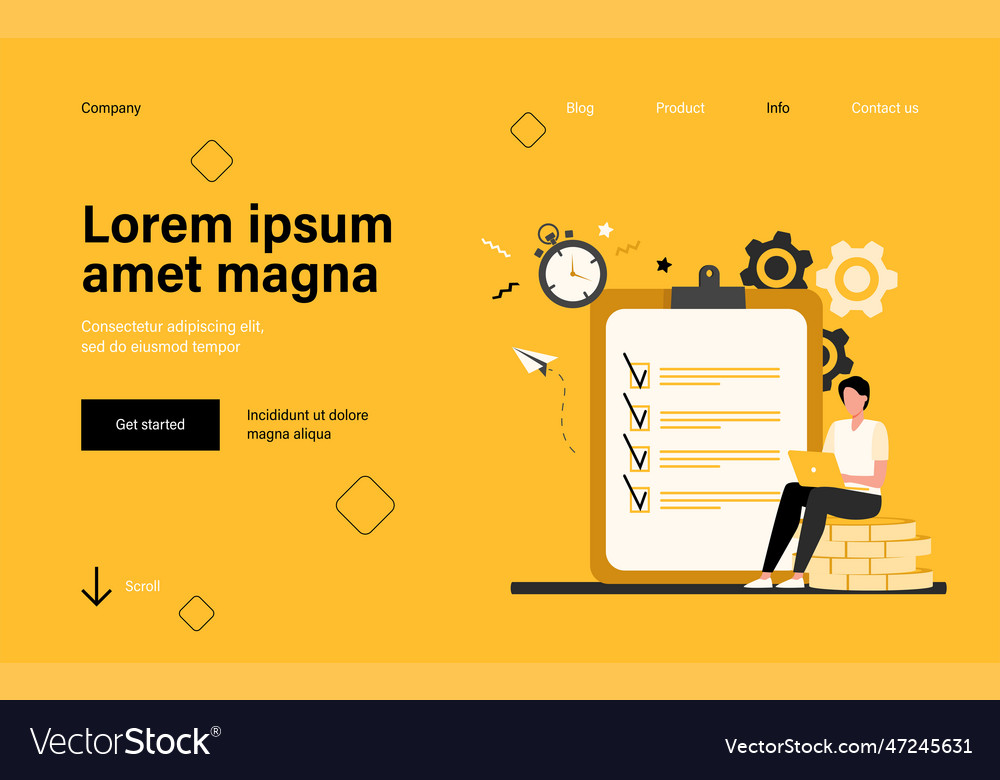Tiny man checking to do list via laptop vector image Tiny man checking to do list via laptop