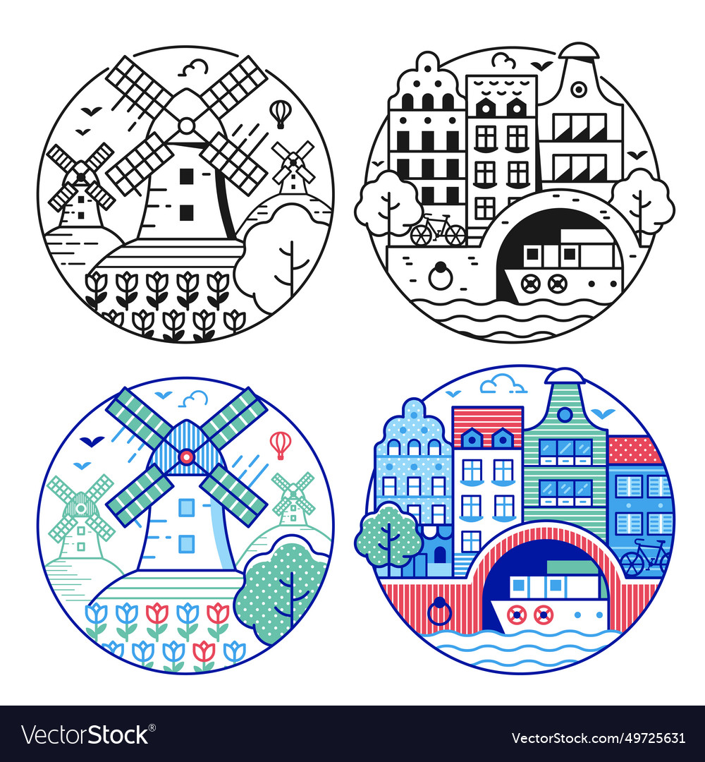 Travel netherlands circle icons in line art Vector Image