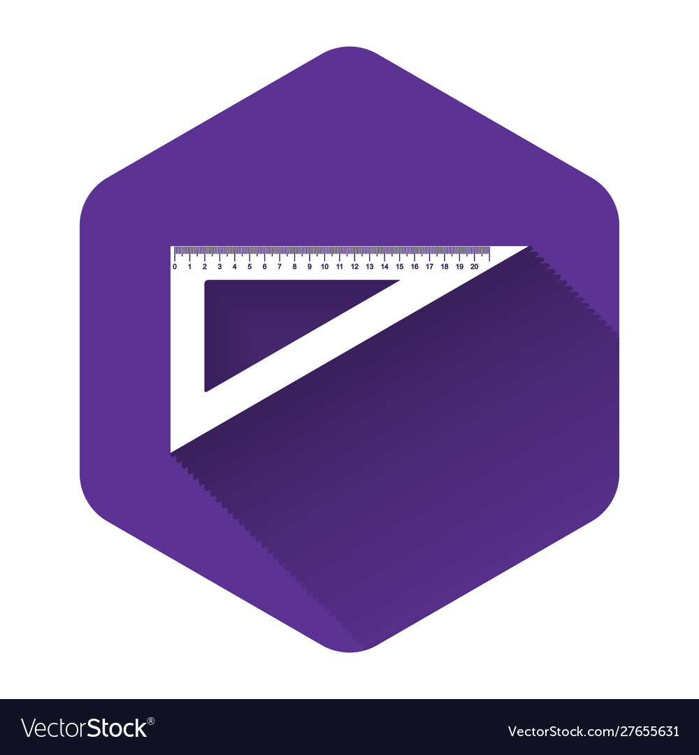 White triangular ruler icon isolated with long