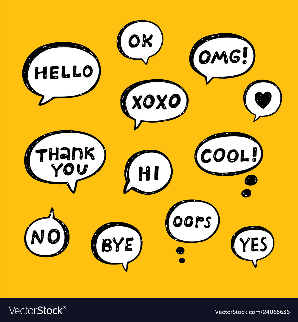 Hand drawn set of speech bubbles with handwritten vector image Hand drawn set of speech bubbles with handwritten