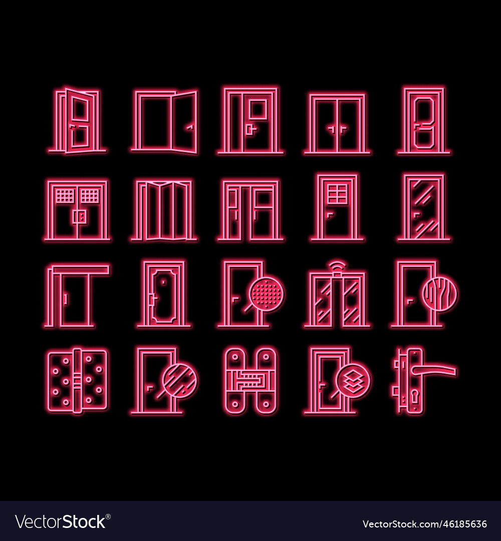 Interior doors types neon glow icon vector image Interior doors types neon glow icon