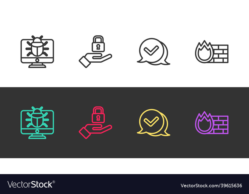Set line system bug on monitor lock in hand vector image Set line system bug on monitor lock in hand