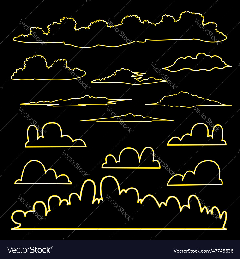 Set of clouds neon isolated on black background