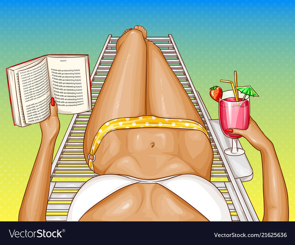 Woman in bikini lies on chaise-longue