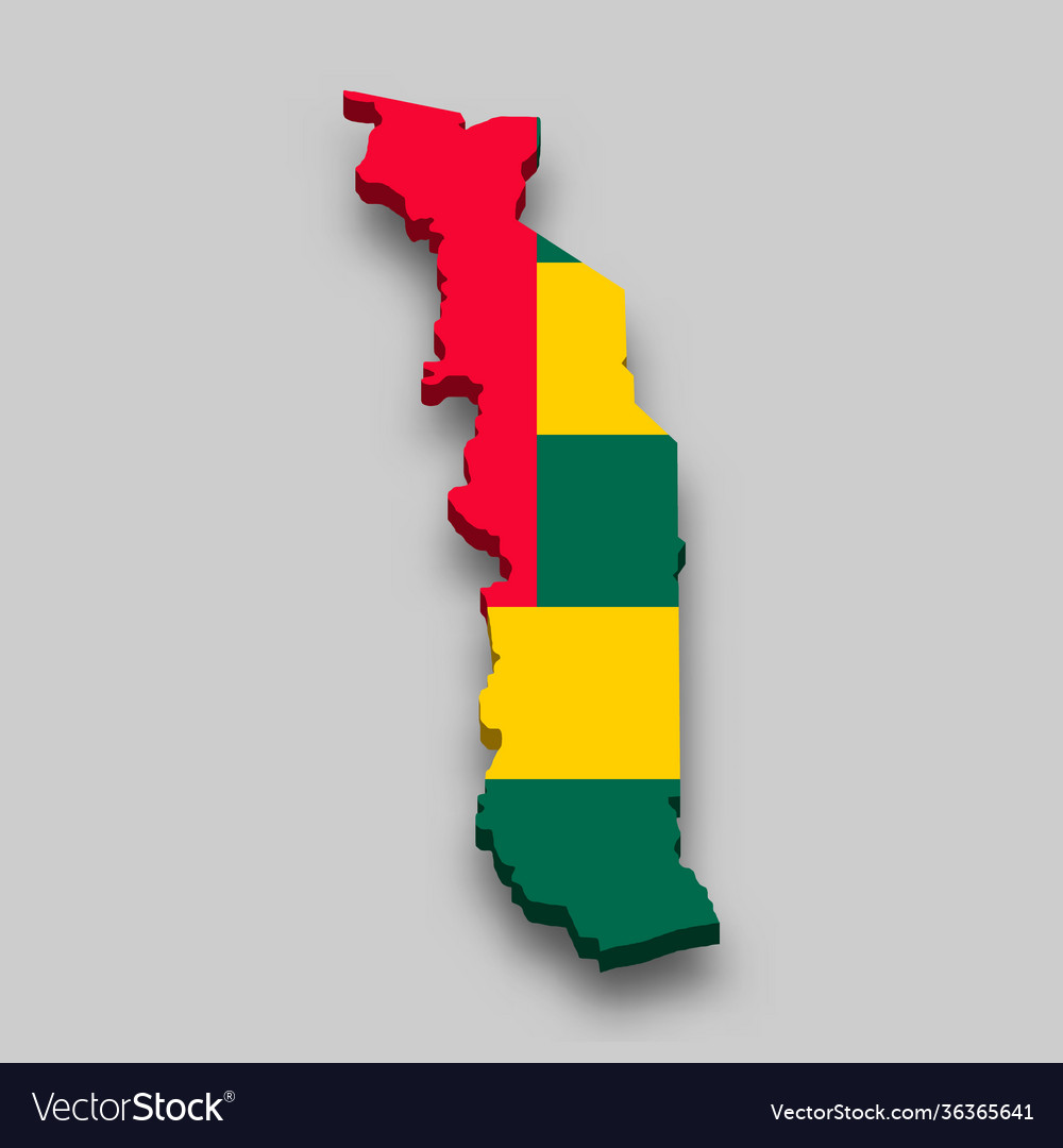 3D Isometric Togo Map with Flag