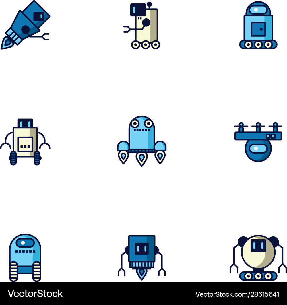 Bundle robots cyborg set icons Royalty Free Vector Image