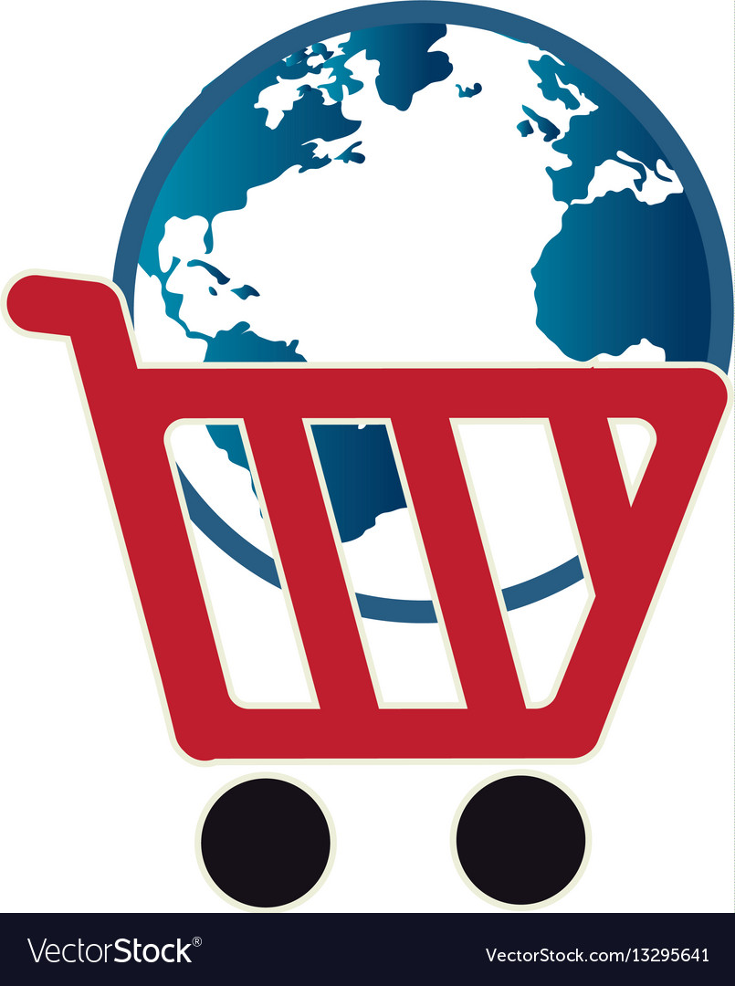 Cart shopping with planet commercial icon