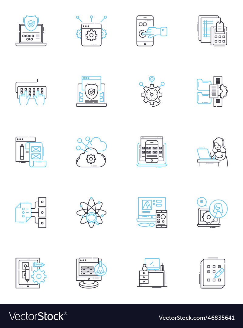 Cyber safety linear icons set security hacking