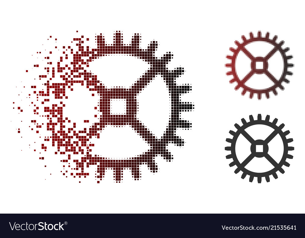 Dissipated pixel halftone clock gear icon