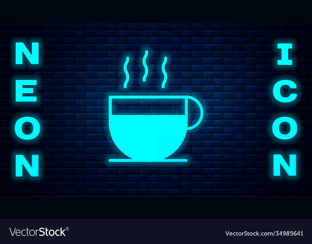 Glowing Neon Coffee Cup Icon Isolated On Brick Vector Image