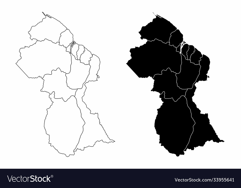 Guyana regions maps vector image Guyana regions maps