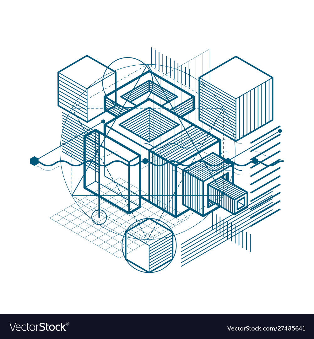 Isometric abstraction with lines and different vector image Isometric abstraction with lines and different