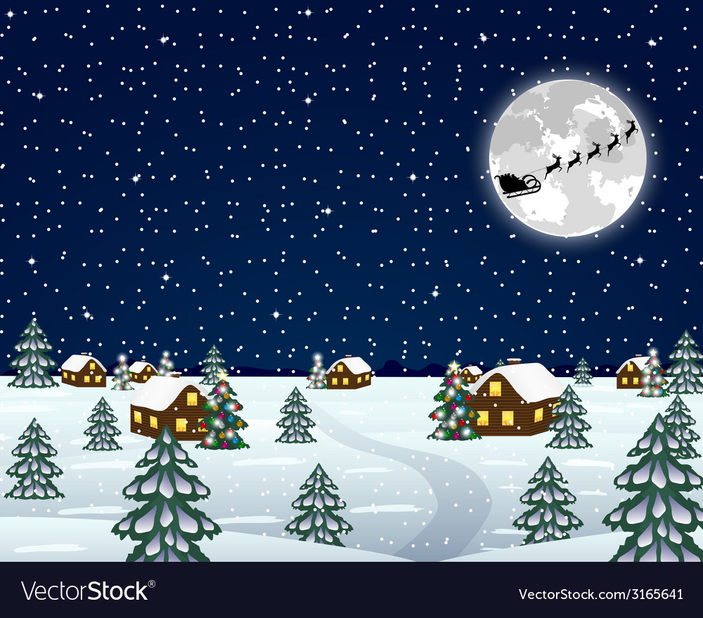 Landscape in christmas night Royalty Free Vector Image