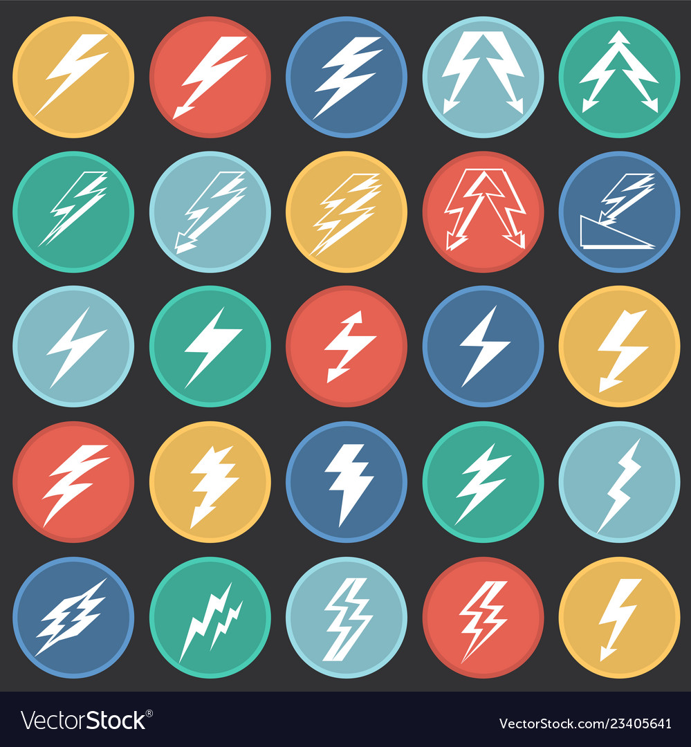 Lightning icon set on color circles black vector image Lightning icon set on color circles black