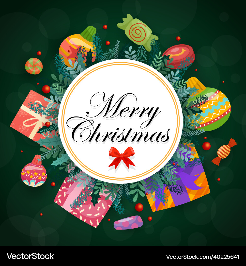 Merry Christmas With Colorful Gift Boxes Vector Image