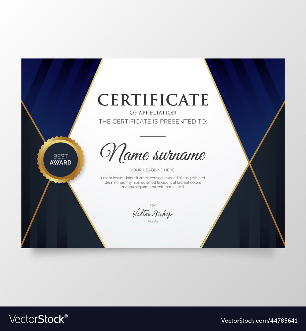 Modern blue certificate template with abstract Vector Image