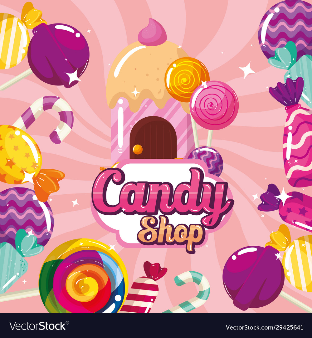 Poster candy shop with frame caramels Royalty Free Vector