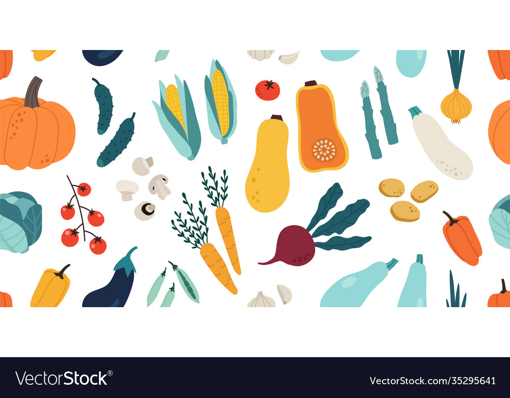 Seamless colorful pattern hand-drawn vegetables