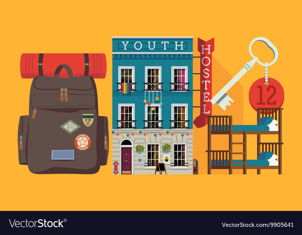 Youth hostel icon set Royalty Free Vector Image