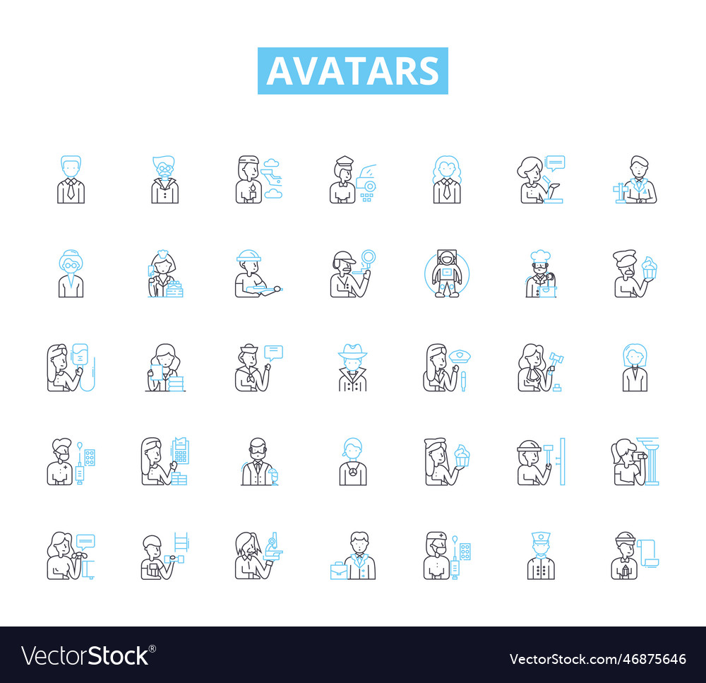 Avatars linear icons set virtual character vector image Avatars linear icons set virtual character