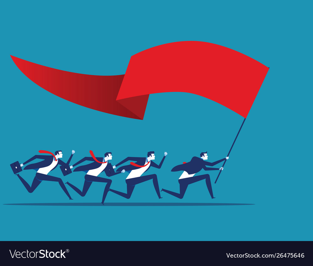 Business team holding flag and running to success Vector Image