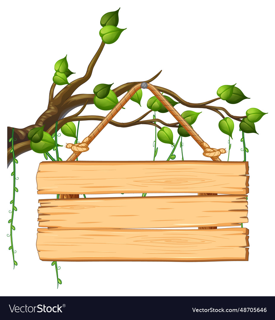 Cartoon of tree branch with wooden signboard Vector Image