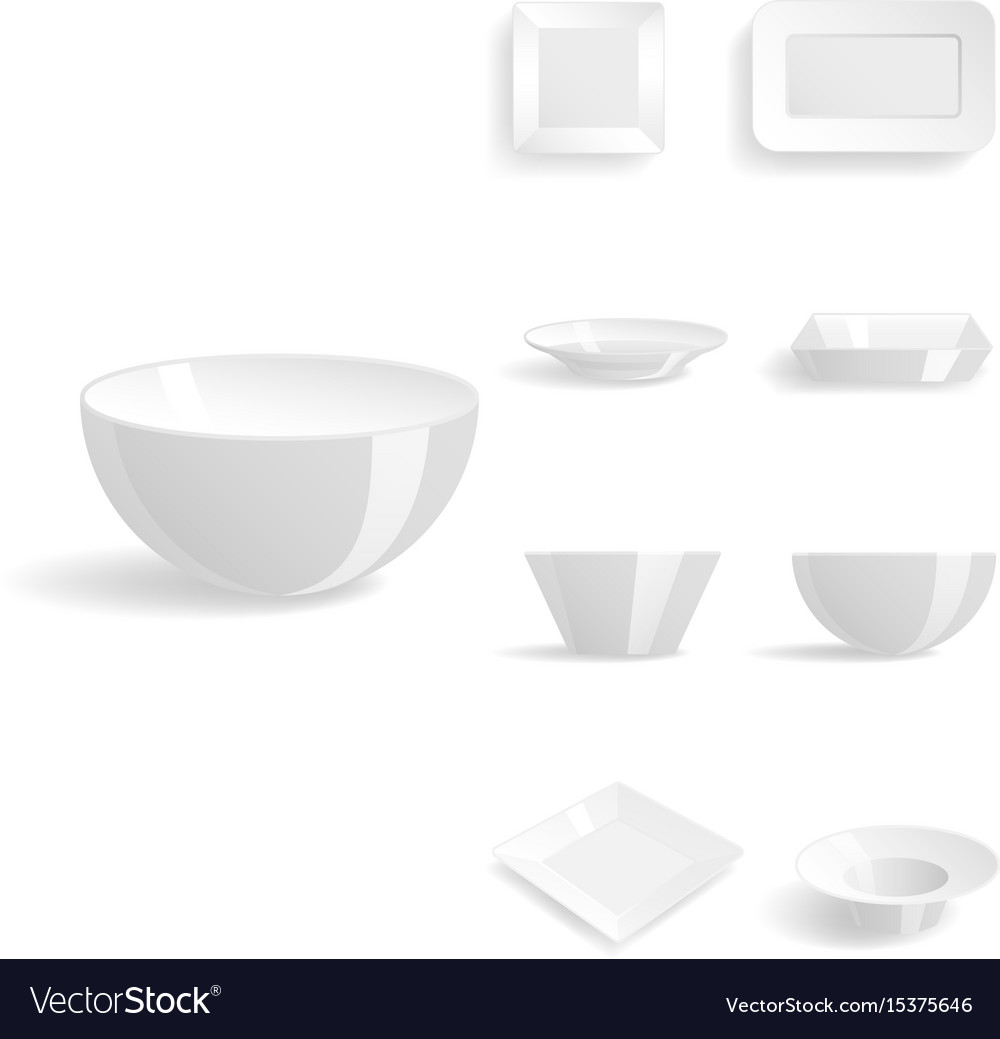 Empty white plates set isolated