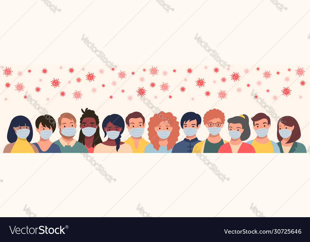 Group people in protective masks and flying vector image Group people in protective masks and flying